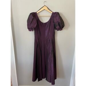 Vintage Laura Ashley Iridecent Puff Sleeve Pleated Dress